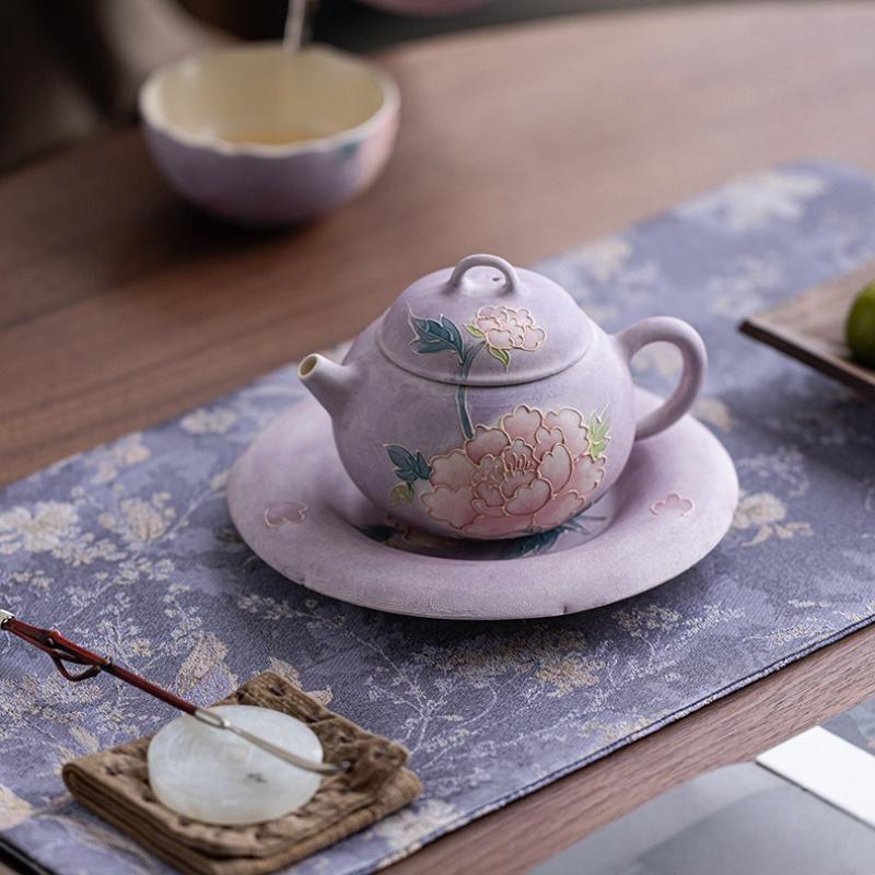 New Chinese Style Ceramic Teapot Hand Painted Peony Relief Kungfu Tea Set Porcelain Pot for Women Home Use Brewing Gift Idea