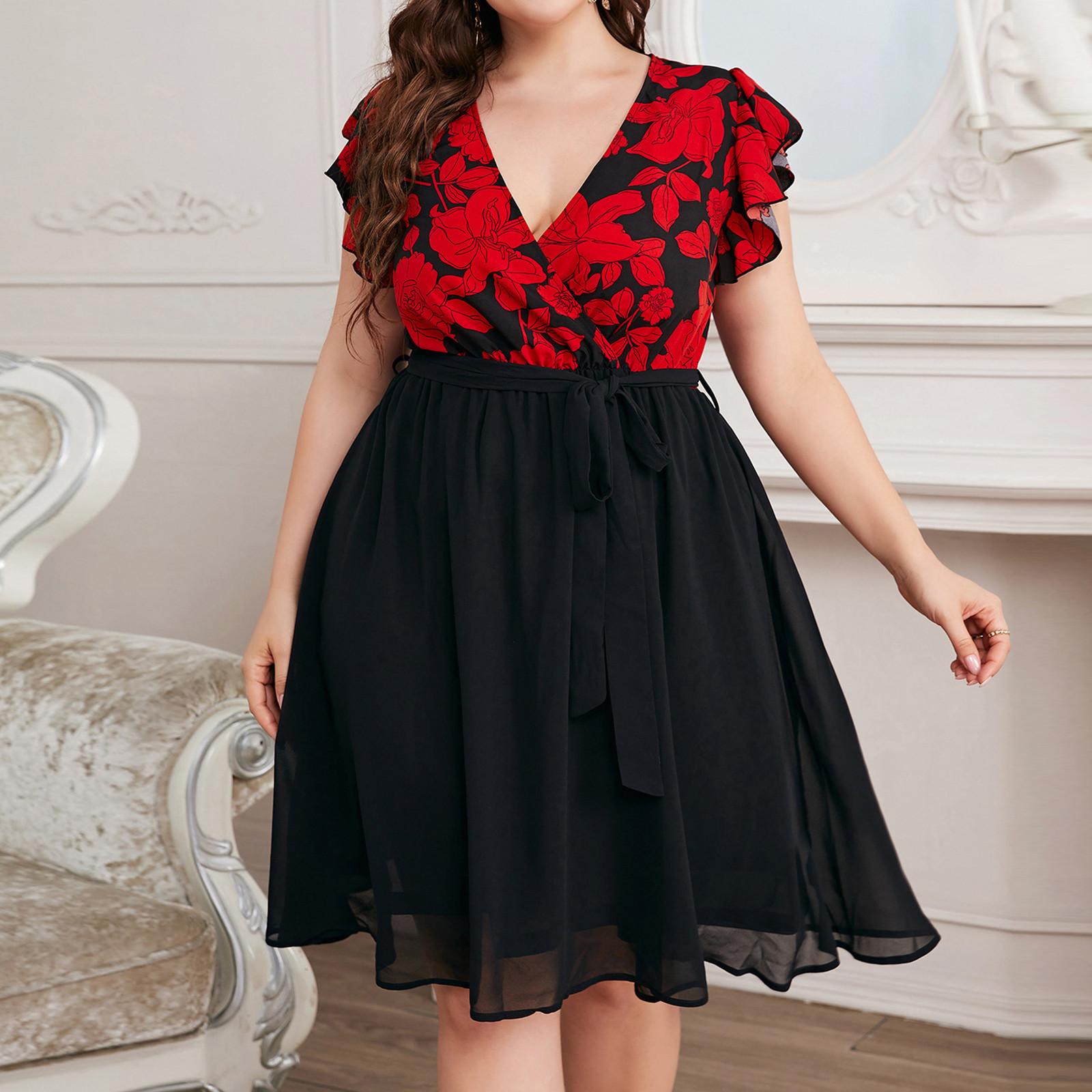 

Женские модные повседневные свободные платья с V-образным вырезом большого размера XXXL красный