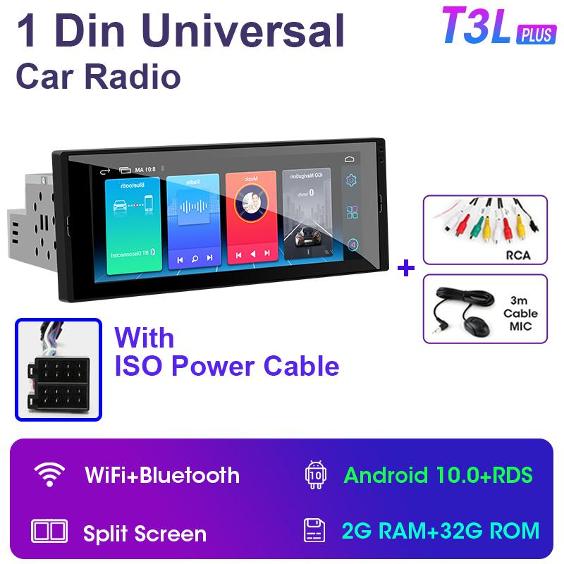 Universal 6.9" Car Radio 1 Din Android 10 Stereo Multimedia Video Player GPS Navigation Bluetooth 4G Carplay Auto IPS Screen DVD