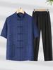 Men's Summer Chinese Tang Suit: Loose-Fit, Short Sleeve Two-Piece Set for Middle-Aged Men and Seniors