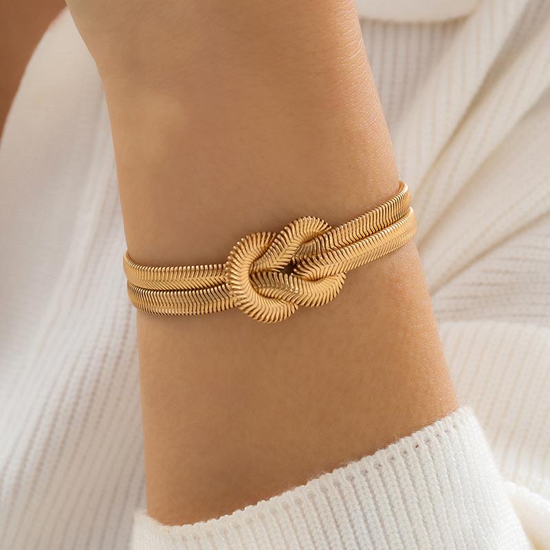 

Foxanry браслет-цепочка в виде змеи для женщин, модный минималистичный креативный браслет с перекрещенными линиями, юбилейные ювелирные изделия, аксессуары, подарки 18cm золотой