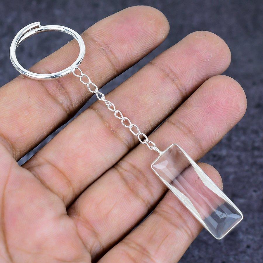 Natural White Topaz Gemstone 925 Sterling Silver Jewelry Keychain 3.15" ETC-13842