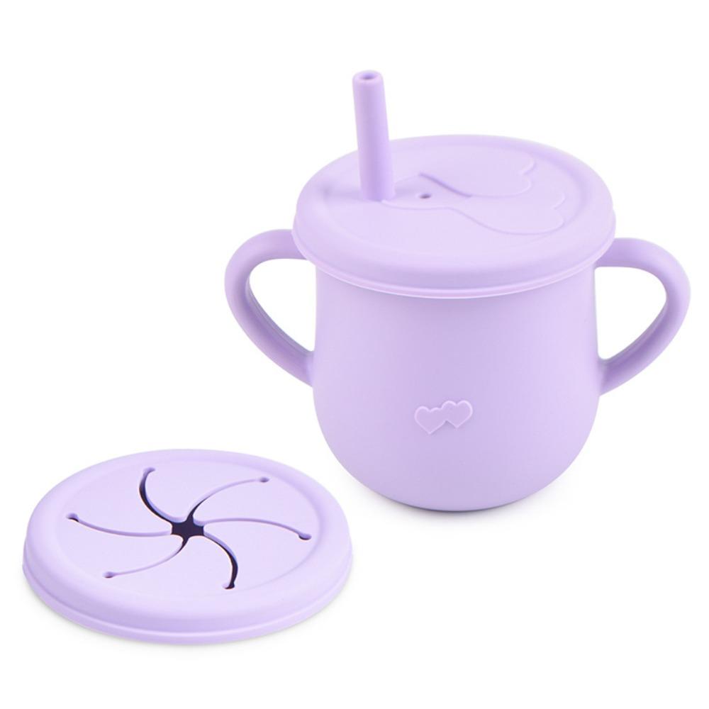 Reusable Silicone Baby Feeding Cups Double Lids BPA Free Training Sippy Cup Soft Leak Proof Straw Cup for Toddlers