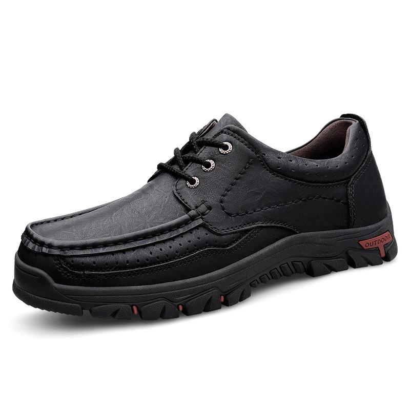 Large Size Men's Shoes Platform-soled Wear-resistant Outdoor Hiking Shoes Men's Leather Shoes Genuine Leather First Layer Cowhide Men's Leather Shoes