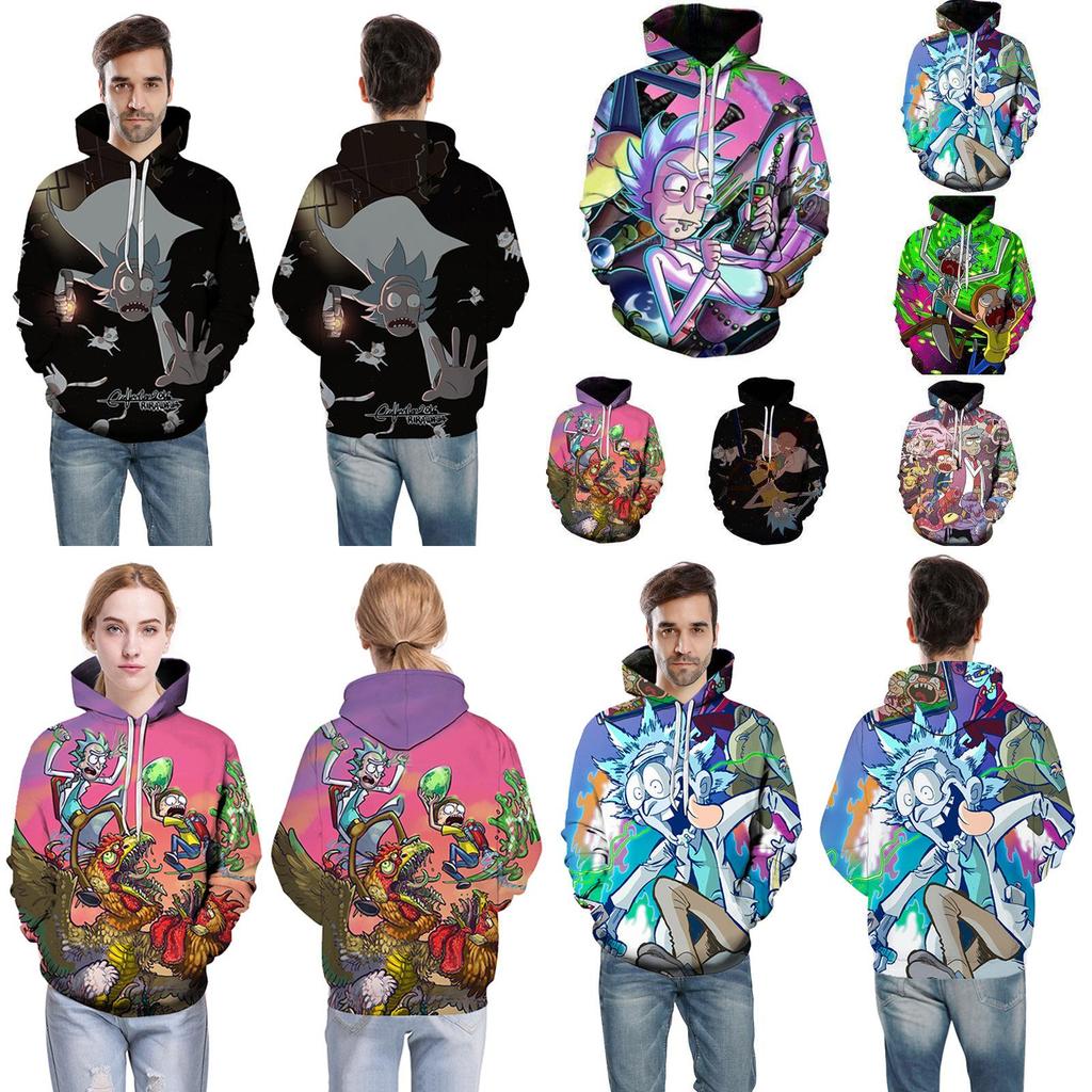 Bluza z kapturem Rick And Morty z cyfrowym nadrukiem 3D dla mężczyzn, codzienna odzież sportowa w kolorach zielonym, szarym, czarnym, białym