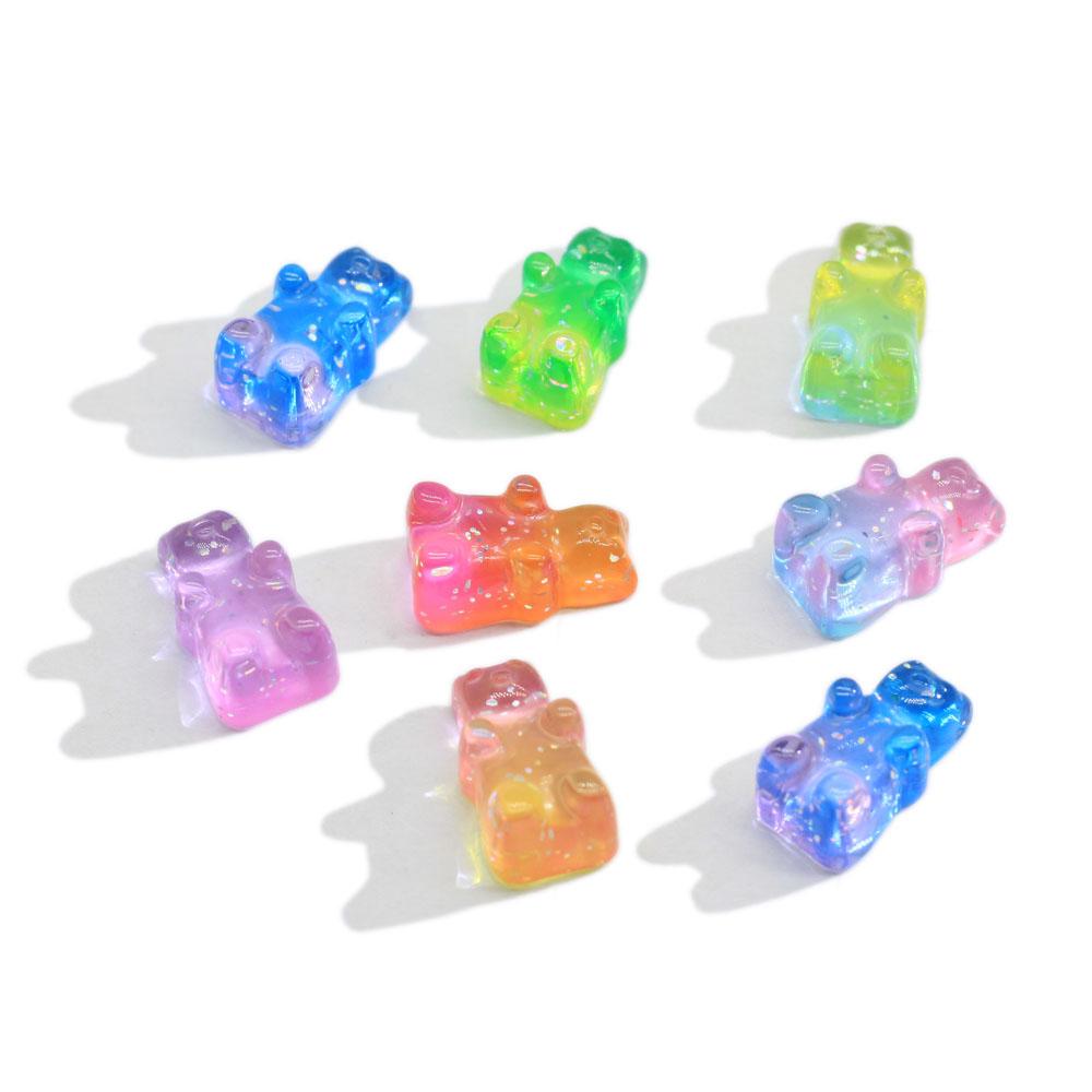 Kawaii 17mm Glitter Gradient Resin Gummy Bear Charms for DIY Jewelry Craft Scrapbook Decoration Accessories