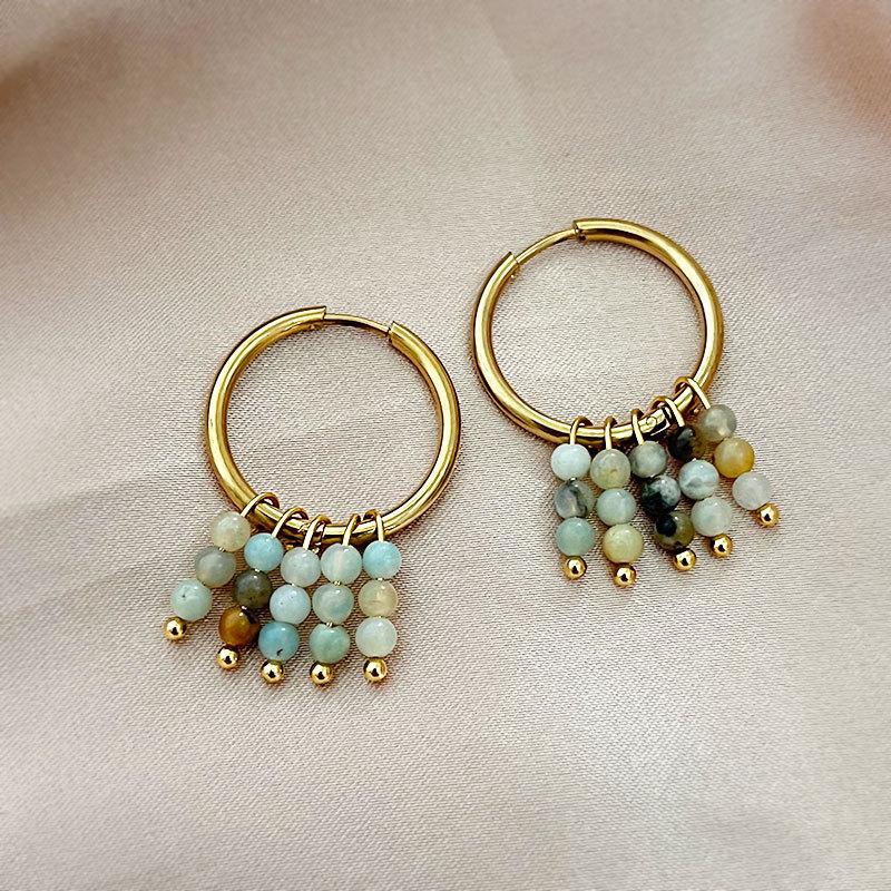 Natural stone earrings Circle Hoop Earrings For Women Exaggerate Circle Earrings Drop Earrings Gold plated hoop earring Retro