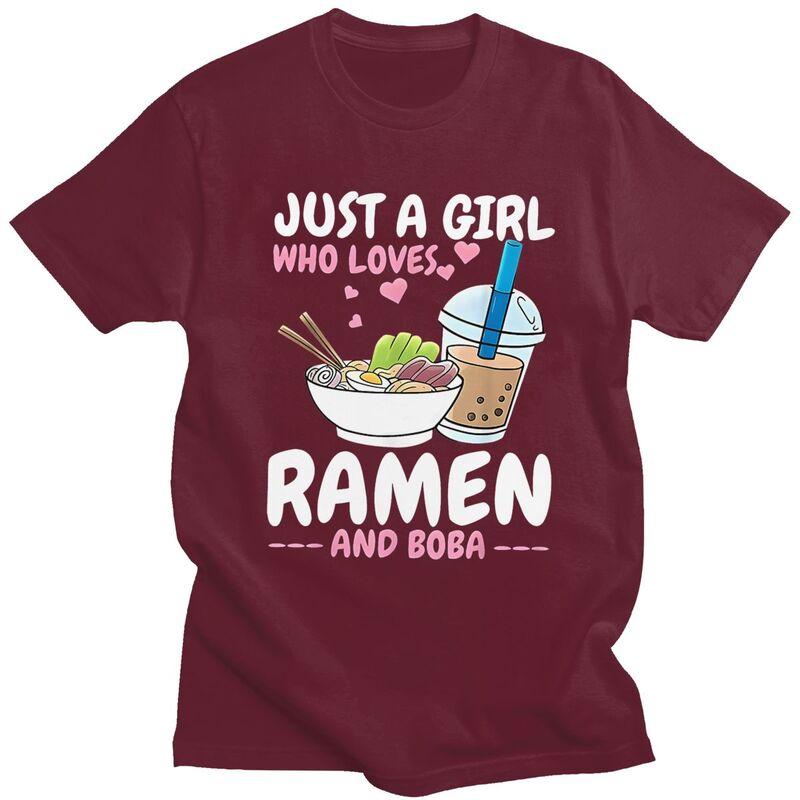 Custom Just A Girl Who Loves Ramen And Boba T Shirt for Men Tshirt Casual Tee Short Sleeve Tshirts Loose Fit