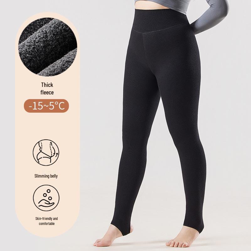 

2025 Осень/Зима Леггинсы из шерсти с флисовой подкладкой с высокой талией - Контроль живота, Большой размер Plus Size (80~180 Jin) чёрный