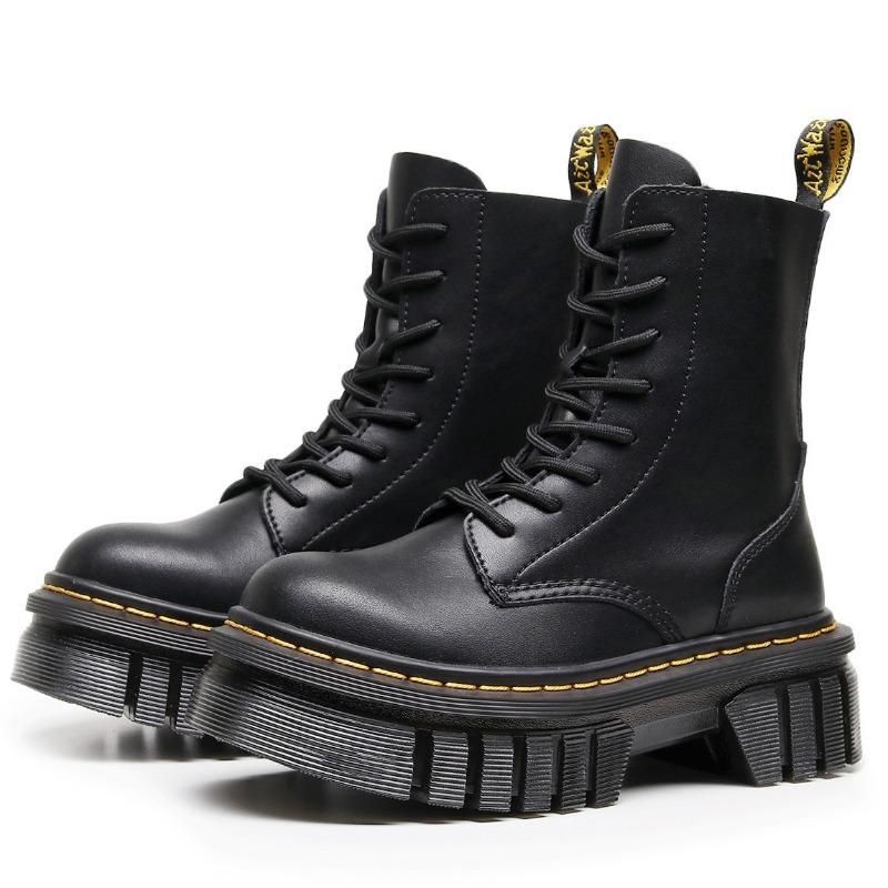 Thickened bottom hole Martin boots women's tire bottom locomotive leather short boots muffin bottom lace-up short boots