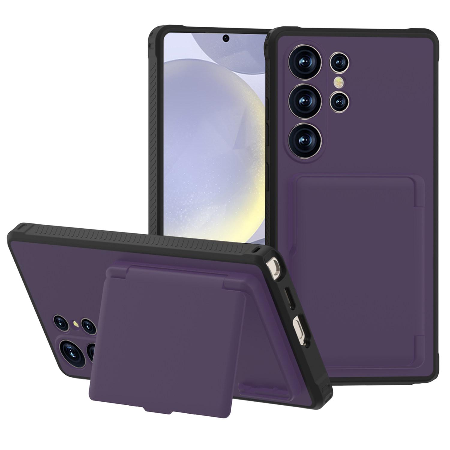 

For Samsung Galaxy S25 Ultra Case with Card Holder Hidden Mirror PC+TPU Kickstand Phone Cover Dark Purple