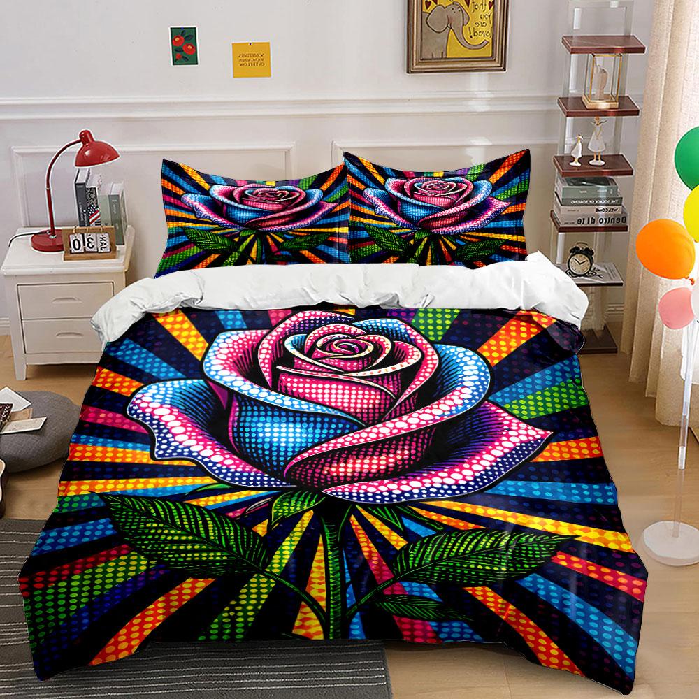 Colorful Rose Pattern Bedding Bedding Duvet Cover Set Duvet Cover Pillowcases (1 * Duvet Cover 2 * Pillowcases, without duvet insert)