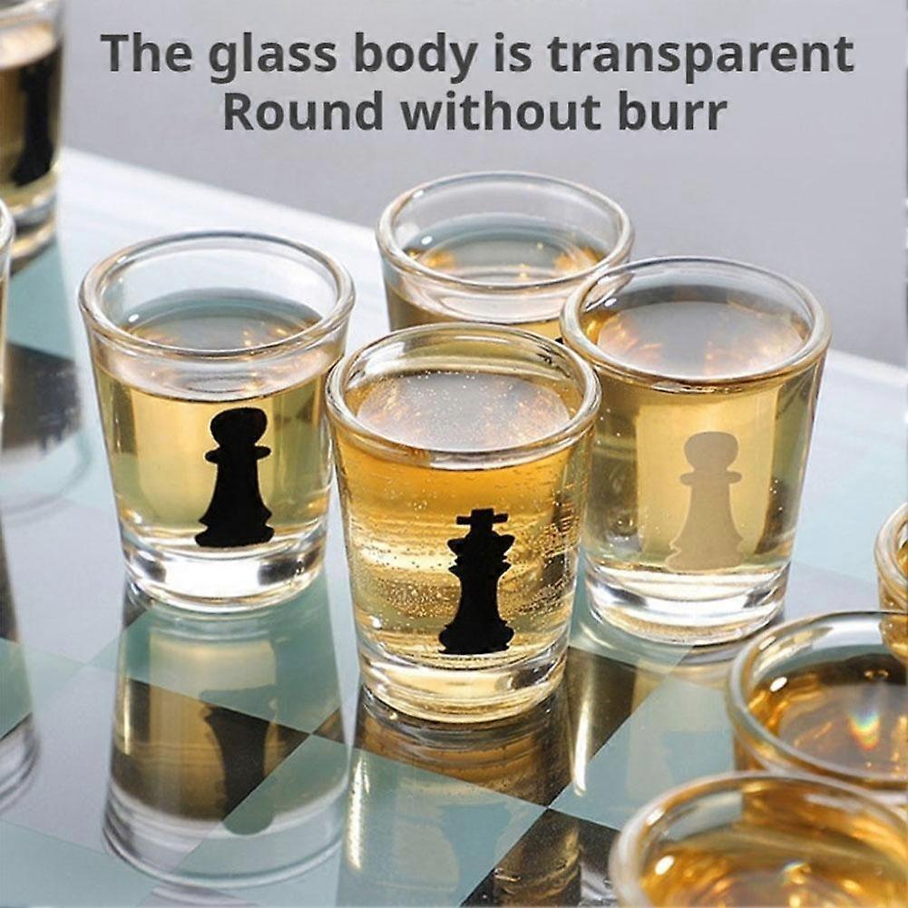 Clear Shot Glass Chess Set, Glass Chess Board 32X Cups Pieces, Drinking Sho