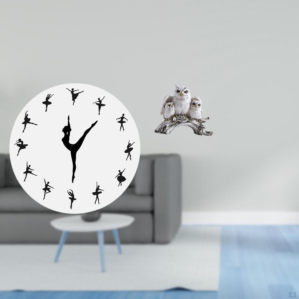 Ballet Dancing Girl Wall Clock with Owl Figurines Statue Sculpture for Charming Kitchen Office Home