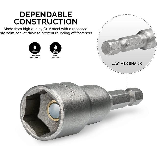Utoolmart 1/4" Quick-Change Hex Shank 7mm Magnetic Nut Setter Driver Drill Bit, 65mm Length, Metric 10pcs