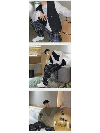 Men's Trendy Korean Plaid Pants: Stylish, Loose-Fit, Casual, All-Match, Straight-Cut Trousers