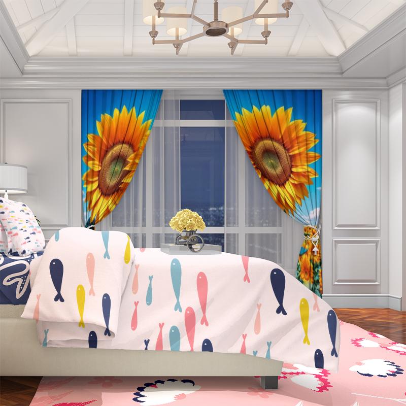 2Pcs- Sunflower - Printed curtains -100% polyester material for bedroom curtains and living room decoration.