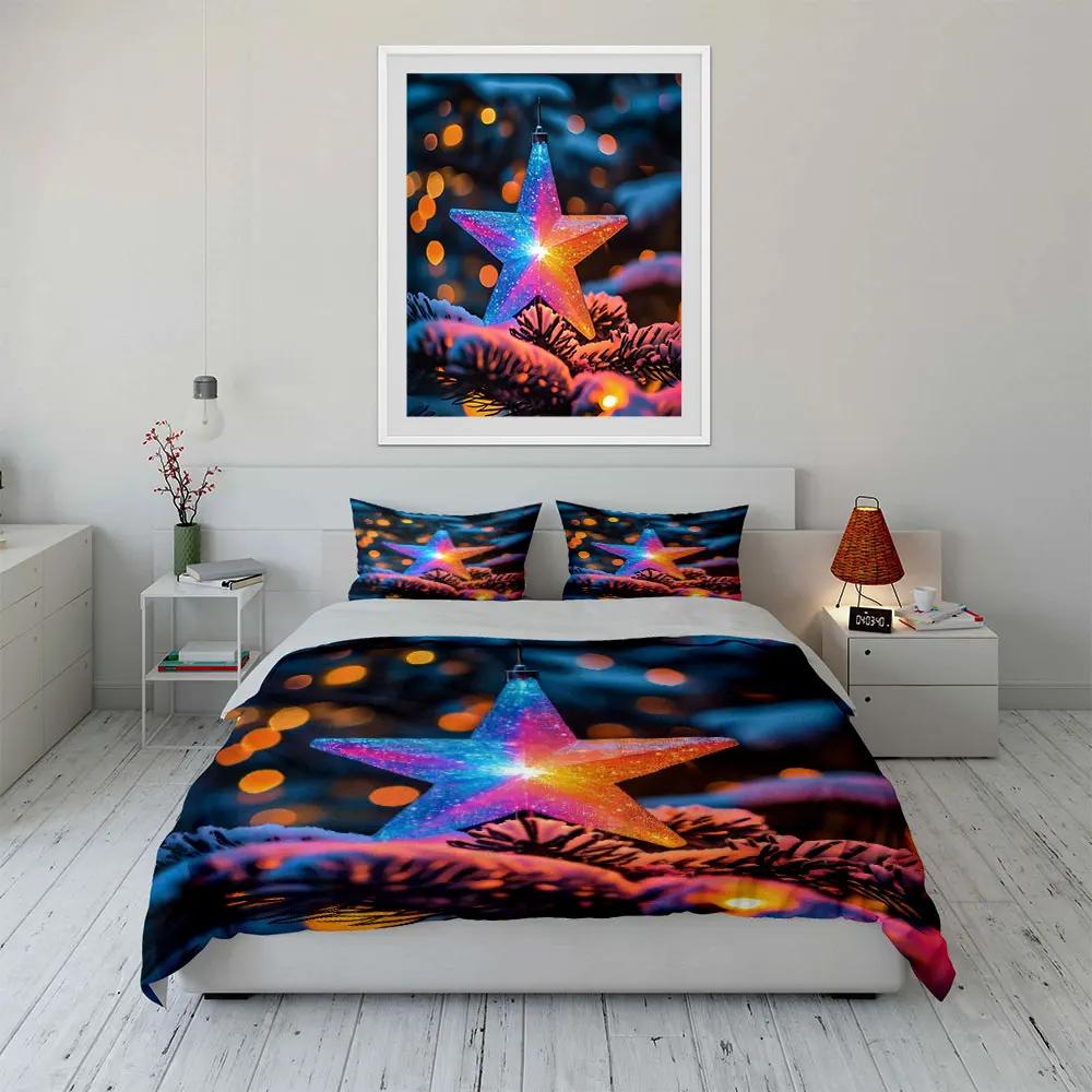 Colorful Star Ornament Set Decors Soft Comfortable Duvet Cover Bedding Set Included 1*Duvet Cover & 2*Pillowcases Gift