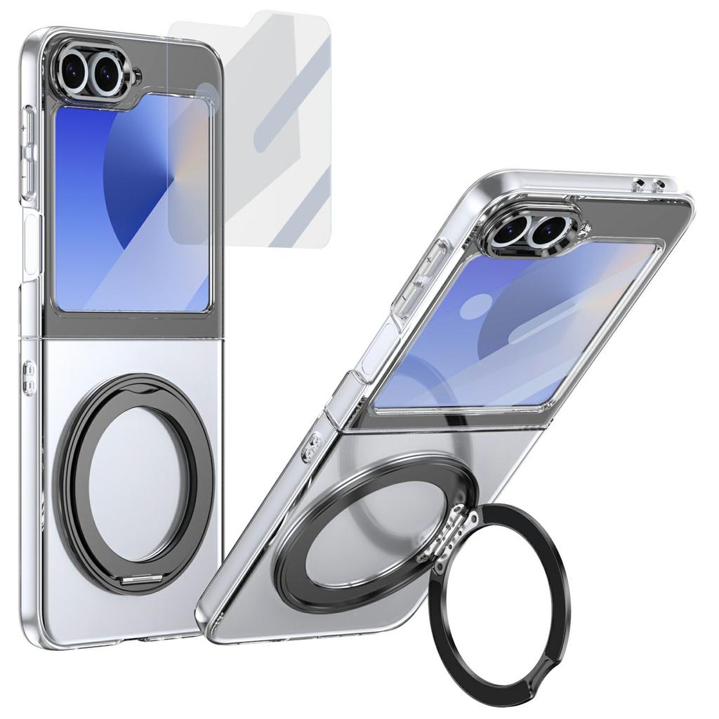 For Samsung Galaxy Z Flip6 5G Case Magnetic Kickstand Clear PC Phone Cover with HD Screen Film