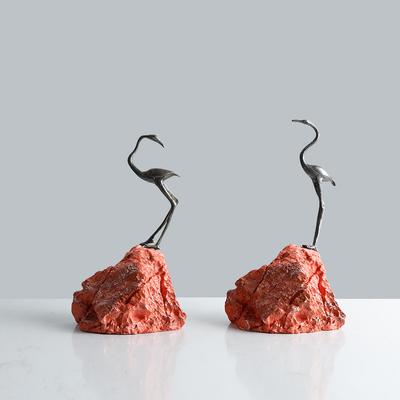Resin Handicraft Artificial Animal Sculpture Metal Crane Rockery Bird Decorative Figurines Home Decoration Accessories