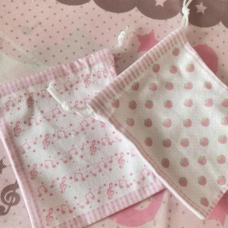 Strawberry Musical Note Drawstring Bag Large Capacity Portable Coin Purse Gift Cartoon Makeup Storage Pouch