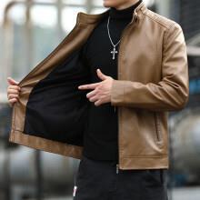 Men's leather jacket spring and autumn new locomotive jacket stand-up collar men's top trendy short leather jacket velvet leather jacket