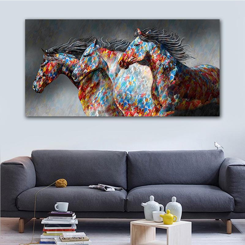Wall Oil Painting Posters Running Horse Canvas Painting Wall Art Picture Wild Animals Canvas Pictures for Living Room Frame