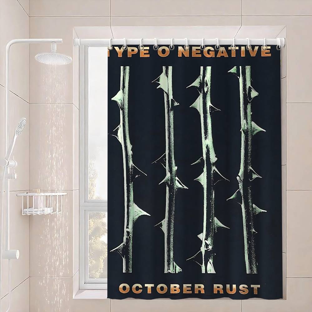 Rock Band T-Type O N-Negative Polyester Shower Curtain Waterproof Rust Resistant Grommet Easy Care Wipe Clean Durable