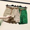 Women Skirt Shorts High Waist Fake Two Piece Button Decor Side Split Solid Color Above Knee Length Pockets Straight Soft Streetwear Female Clothes
