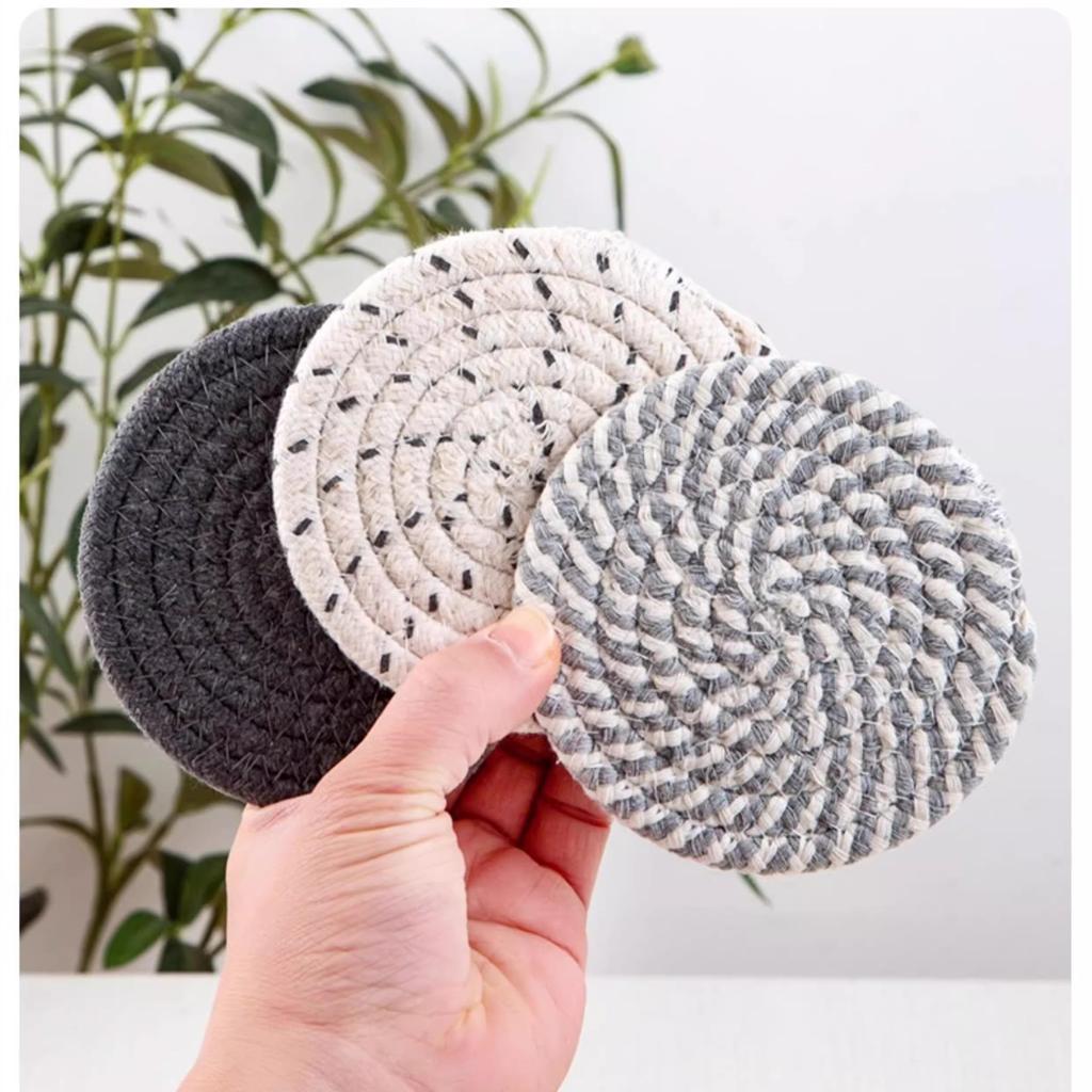 Set de 8 suporturi de pahar din pânză absorbante, rezistente la căldură, cu suporturi, fabricate din bumbac natural, rotunde, diametru 11 cm, groase, pad-uri izolante pentru băuturi,