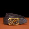 Men's Business Casual Cowhide Leather Belt with Vintage Copper Dragon Automatic Buckle