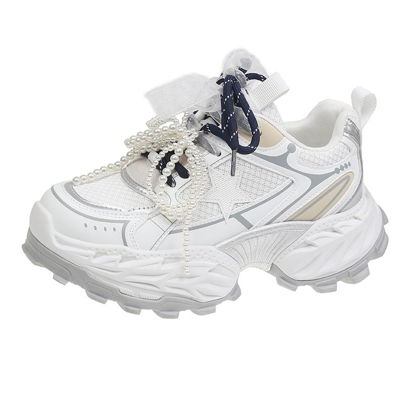 Fashion 5cm Air Mesh Synthetic Leather Casual Women Shoes Ladies Vulcanize Summer Platform Wedge Sneakers High Brand Breathable