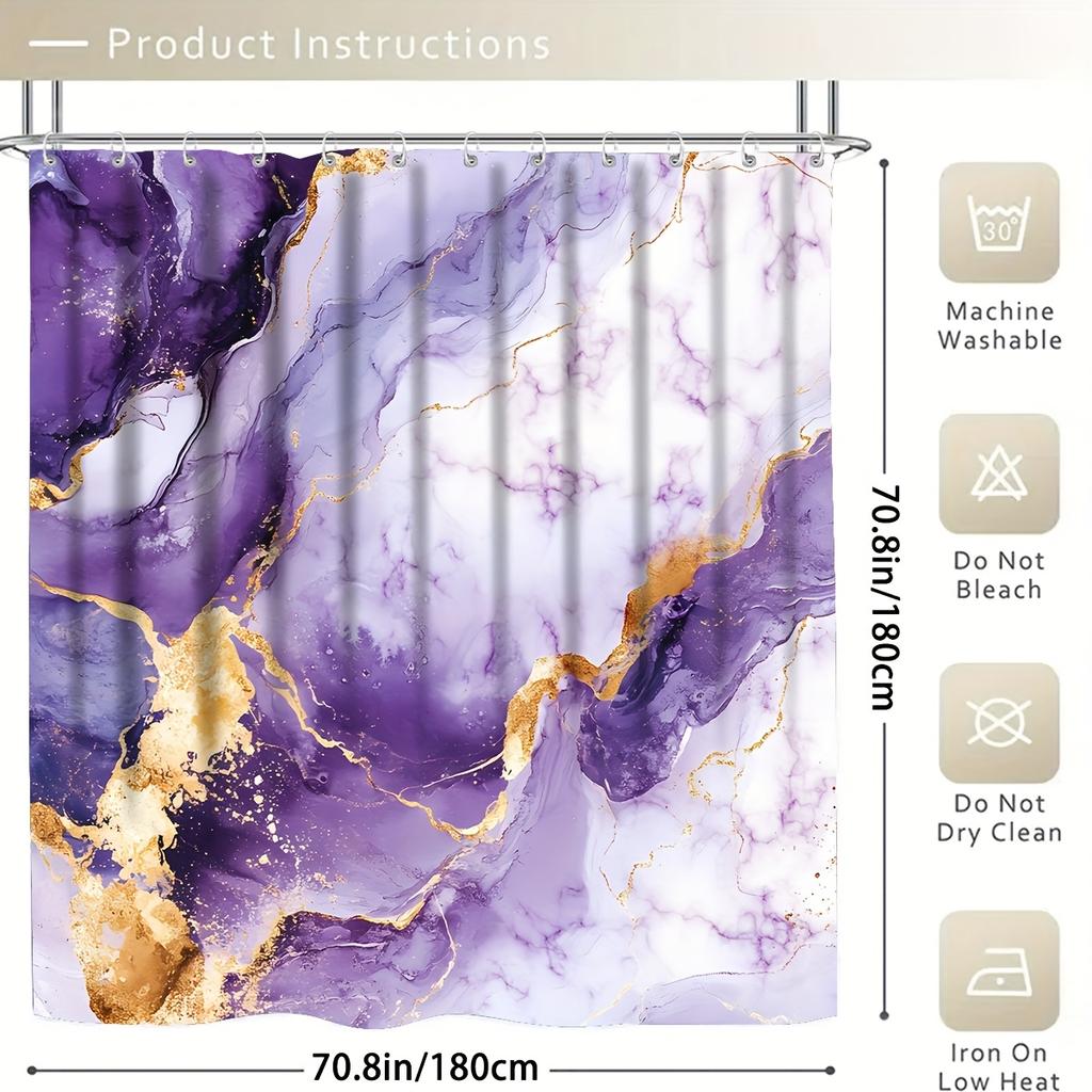 4Pcs Bathroom Shower Curtain Set Purple Golden Pattern Bathroom Curtain With 12 Hooks Non Slip Rugs Toilet Cover Mat Bathroom Partition