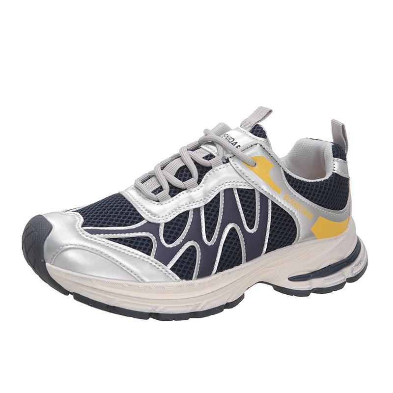 Retro contrasting color splicing platform shoes women's new mesh breathable comfortable lightweight casual sports shoes