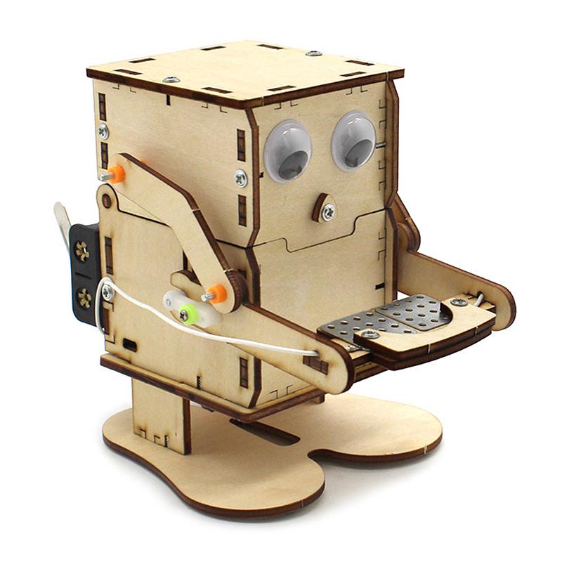 Robot Eating Coin Wood Diy Model Teaching Learning Stem Project Kit For Kid Science Experiment Education Toy Wooden Assemble Kit