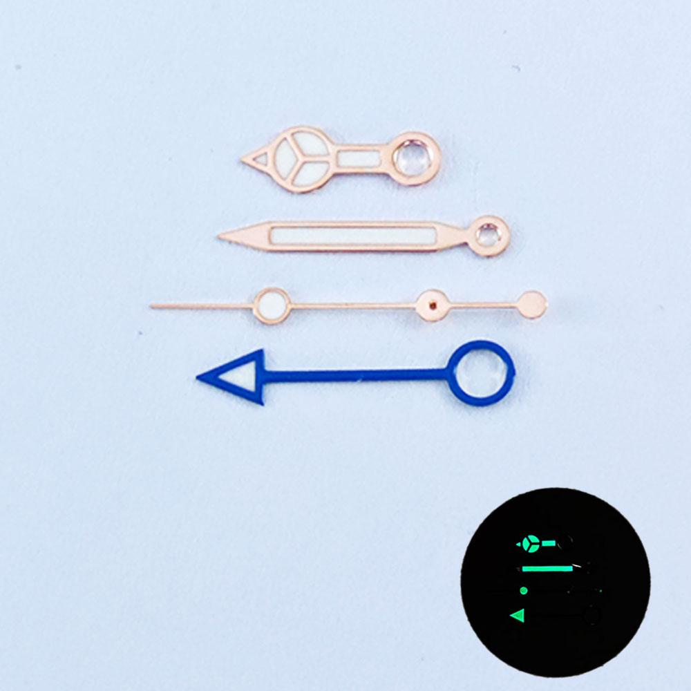 GMT NH34 Watch Hands Rose Gold 4Pins Fit NH34A Movement Blue Green Luminous Pointers Gmt-Needles Mod for Seiko Mod Parts