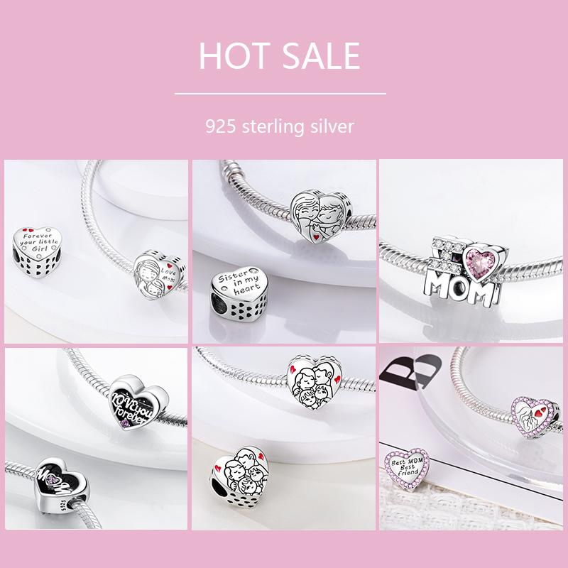 Copper Charms Great Love Mother Family Sister Pink Heart Tulip Cha Beads Fit Original Bracelet Diy Mother'S Day Jewelry Gift