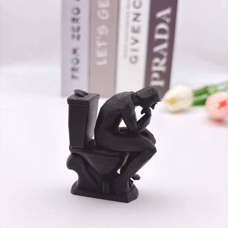 

Thinker Statue, Contemplative Statue Sitting on The Toilet, Fun Design Decoration, Office Bookshelf Desktop Decoration Sculpture чорний