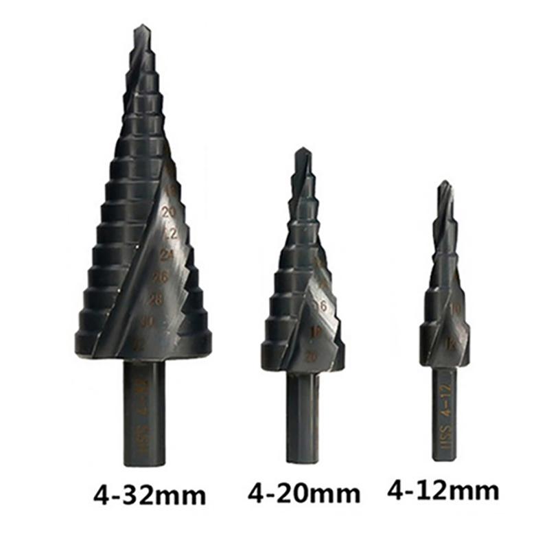3 stk/sett 4-32 mm HSS kobolt trinnvis borsett nitrogen spiralhull