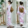 RAVIR Yukata White Gradient Floral Fluffy Obi and Geta One Size Fits All Women's 3-Piece Set, Print, Belt, Sandals, Pink,