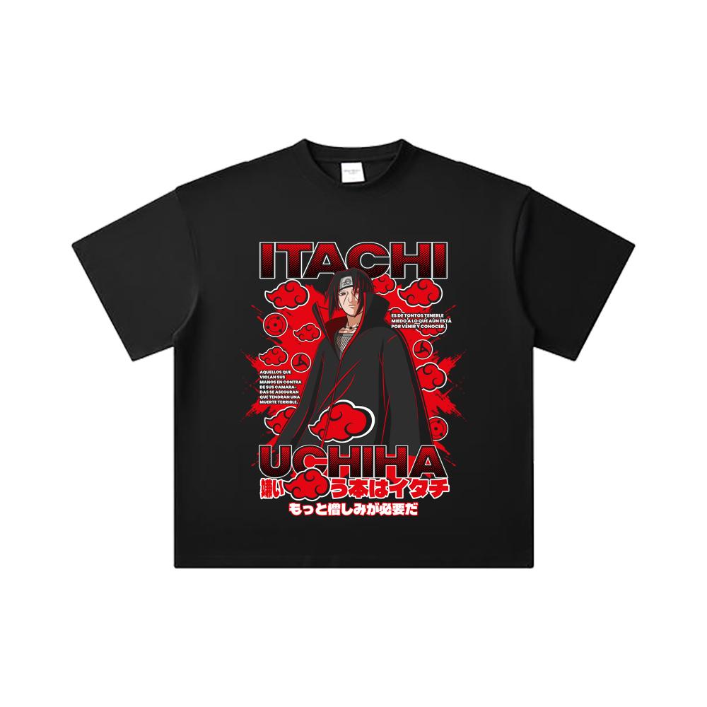 260 GSM Double Yarn 32 Count 100% Cotton Naruto V22 Itachi Print Unisex Heavy Cotton T Shirt