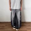 Mens Vintage Distressed Wide Leg Straight Cut Denim Jeans Black Grey Cotton Relaxed Fit Casual Pants