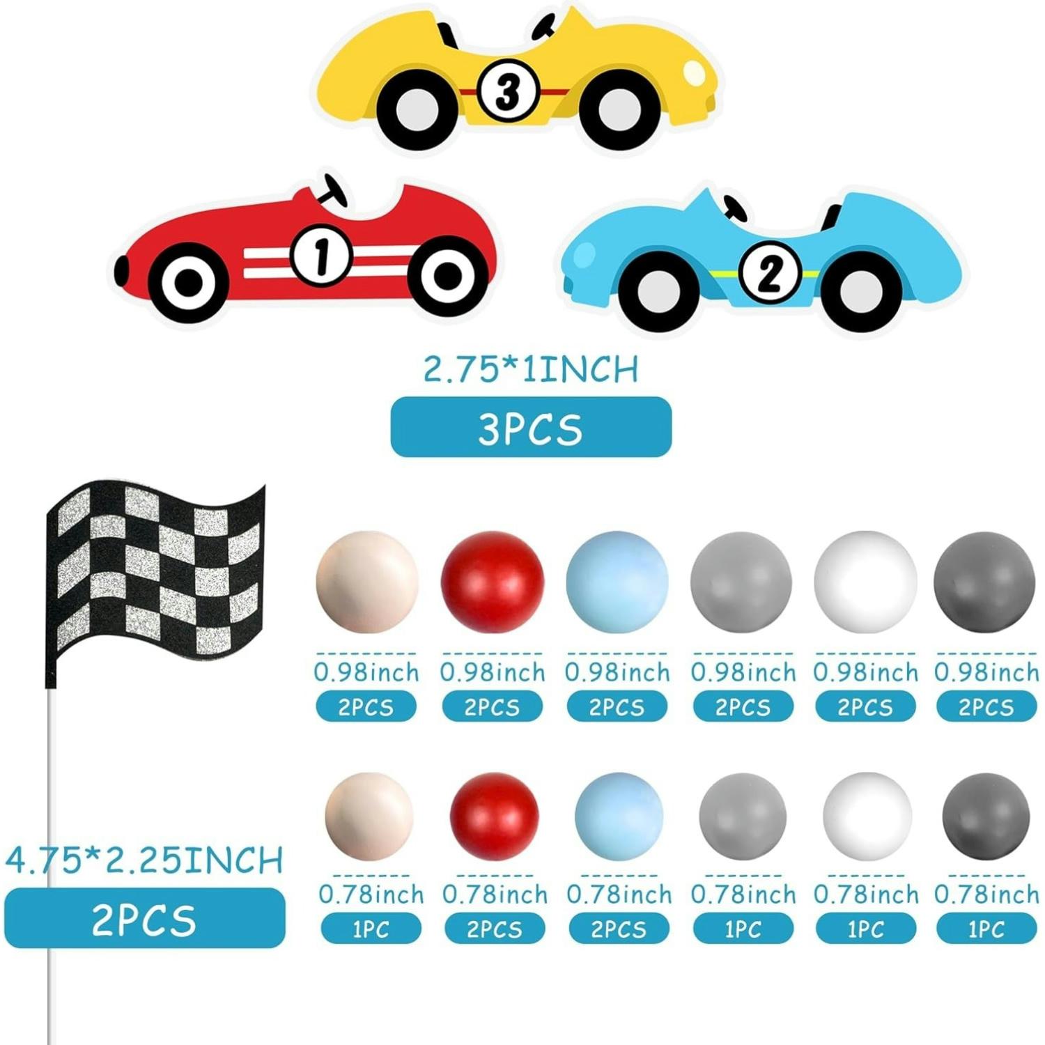 25 PCS Racing Cake Toppers Race Car Birthday Cake Decorations for Racing Car Checkered Flag Birthday Anniversary Party Deco