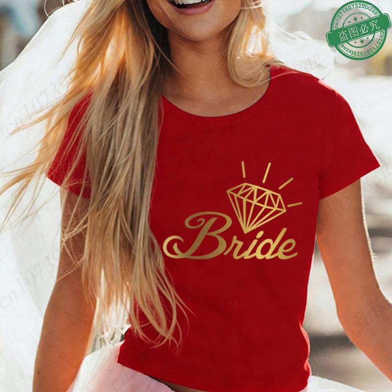 Team Bride Matching T-Shirts Diamond Ring Graphic Tees Bachelorette Hen Party Summer Short Sleeve O Neck Tops for Bridesmaids