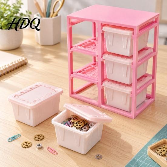 Miniature Scene Decor Rack with 6 Storage Boxes Tiny Box Organizer Display Shelf Dollhouse Multi-Layer Storage Accessory Plastic