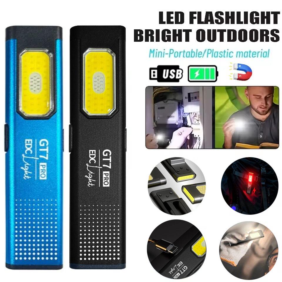 Pocket Keychain Flashlight USB-C Rechargeable Torch W/ Main Beam & COB Side Light Tail Magnet Torch for Outdoor EDC & Emergency