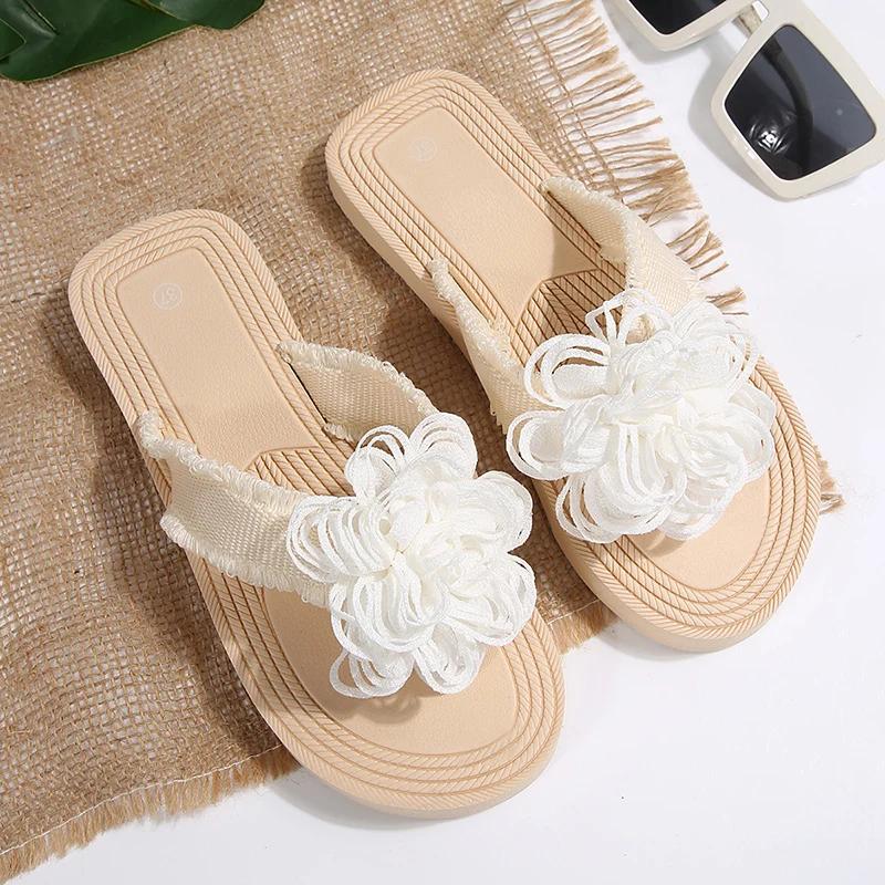 Fashionable Floral Decor Women's Flip Flops EVA Sole Lightweight Flat Sandals Woman 2025 Summer Comfort Non Slip Beach Slippers