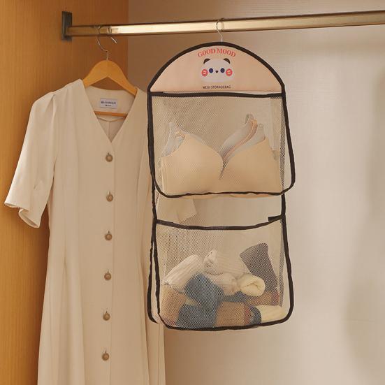 Mesh Wardrobe Organizer Large Capacity Storage Net with Hook Breathable Hanging Storage Pouch for Socks Underwear Dormitories Travel Use