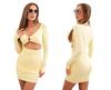 Yellow Women's Mini Dress With Long Sleeves and Under-Bust Cutout