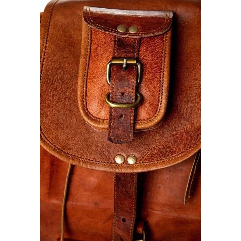 Bag Men's Vintage Genuine Leather Rucksack Laptop Backpack Brown Travel New Real